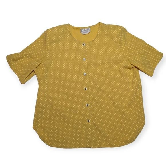 Vintage  Image Button Down Yellow White Polkadot Top Size 24 - Picture 3 of 9